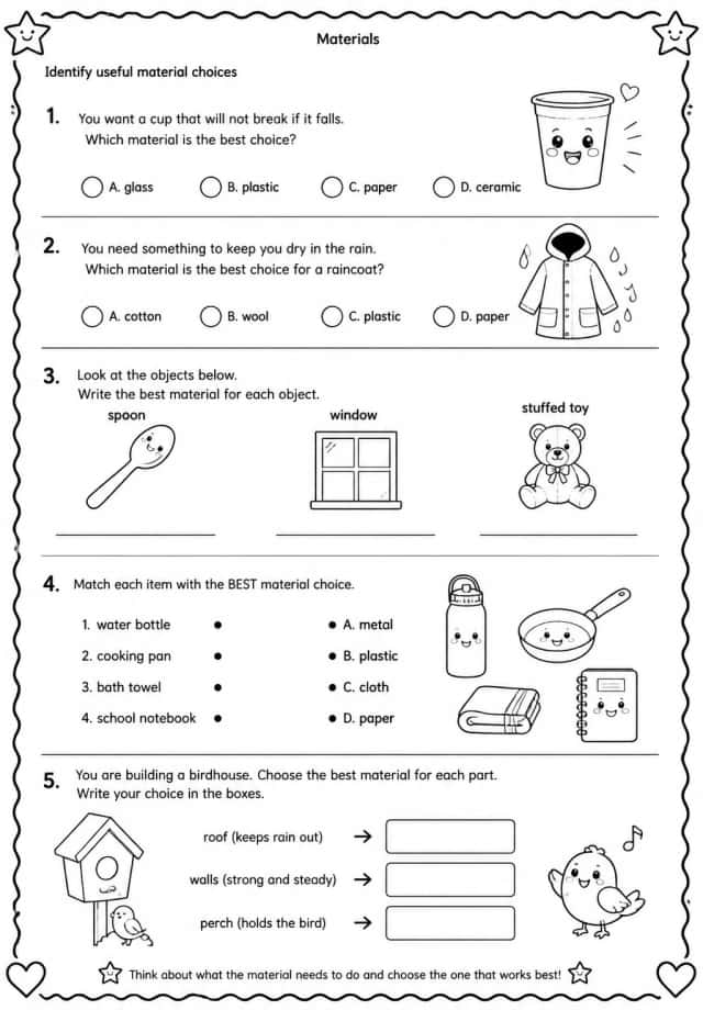 Identify useful material choices