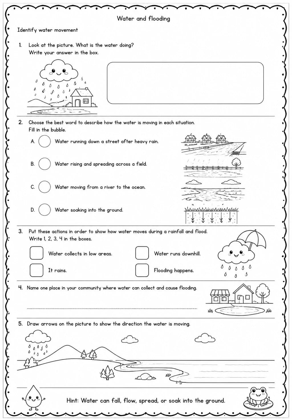 Identify water movement — free printable Grade 4 Science worksheet