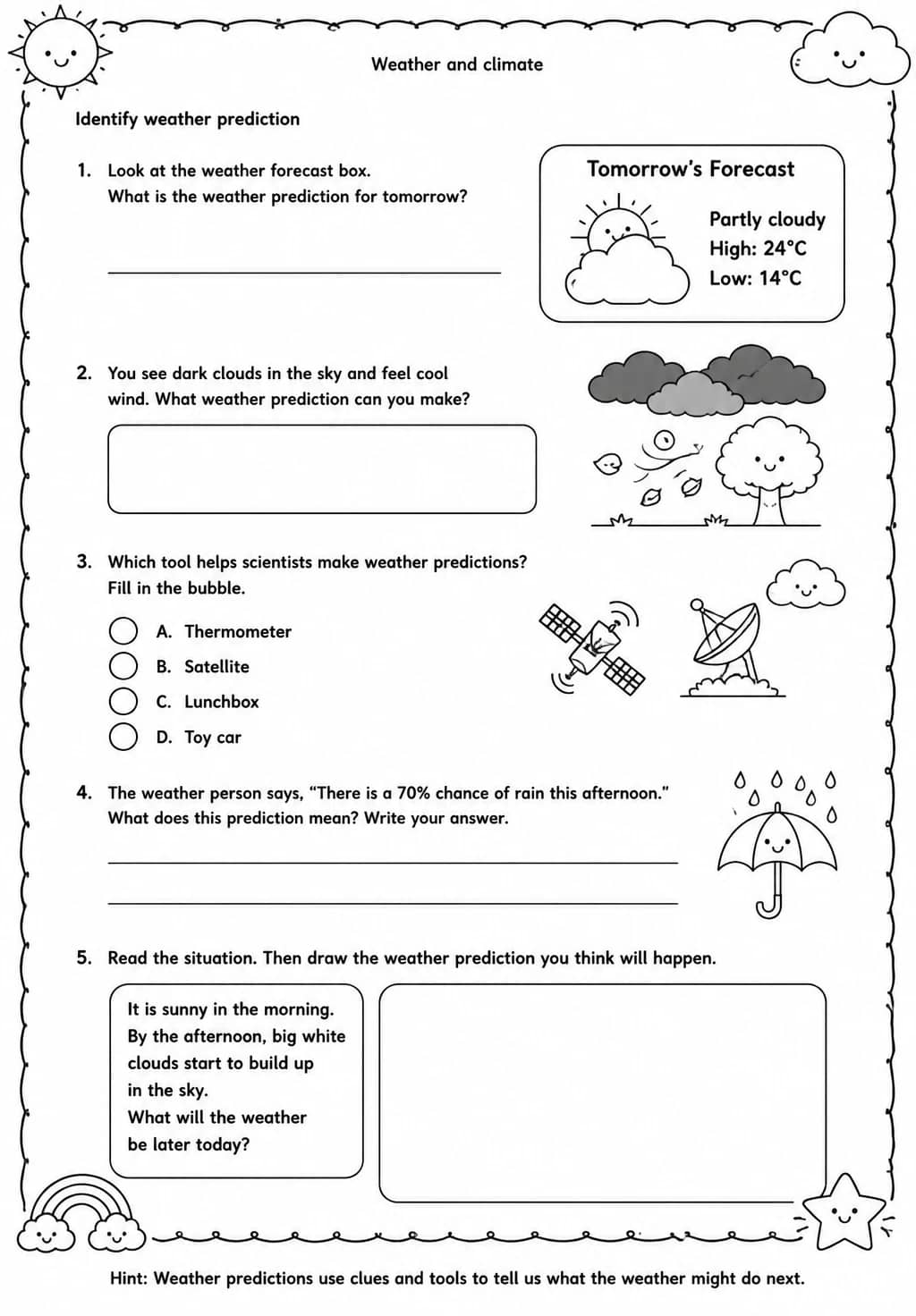 Identify weather prediction — free printable Grade 4 Science worksheet
