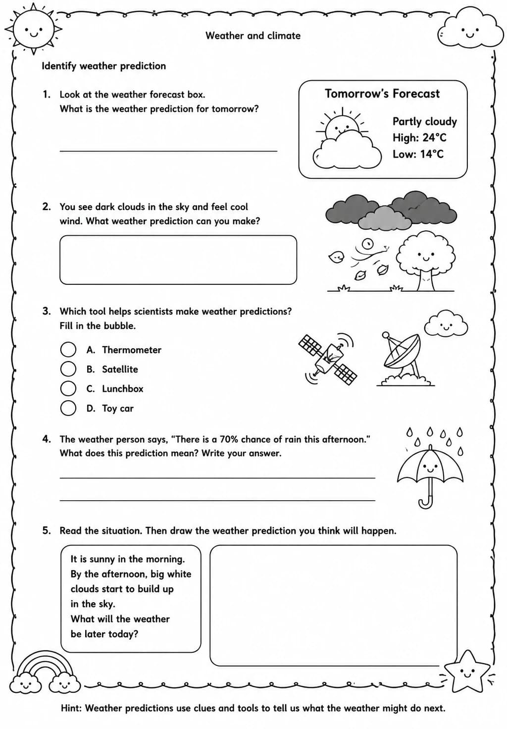 Identify weather prediction — free printable Grade 4 Science worksheet