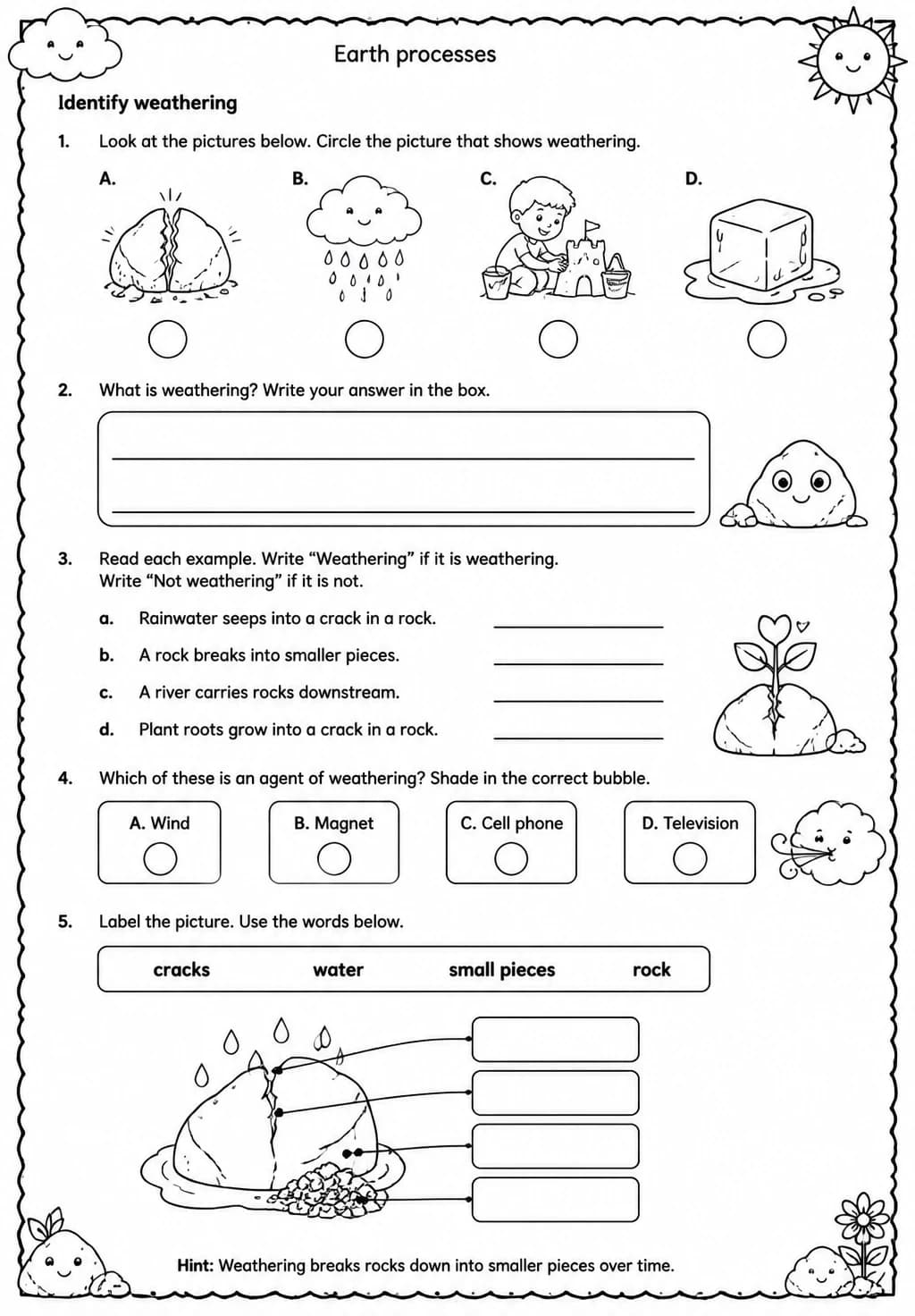 Identify weathering — free printable Grade 4 Science worksheet