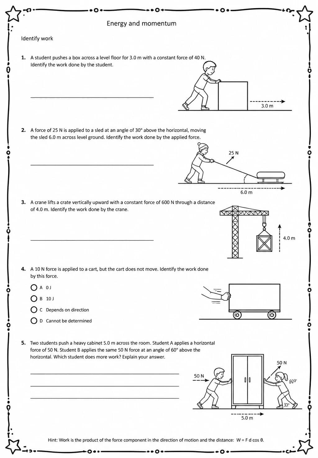 Identify work — free printable High School Science worksheet