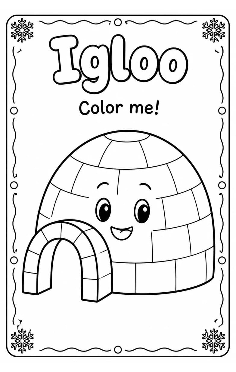 Igloo Coloring Pages — free printable Kindergarten Art worksheet