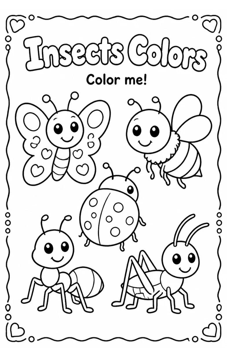 Insects Colors Coloring Page — free printable Grade 1 Art worksheet
