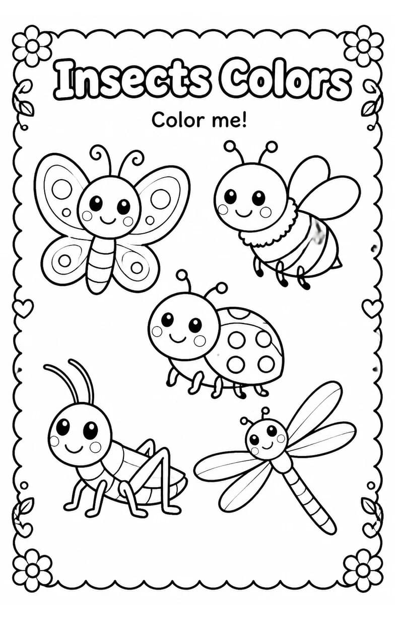 Insects Colors Coloring Page — free printable Grade 2 Art worksheet