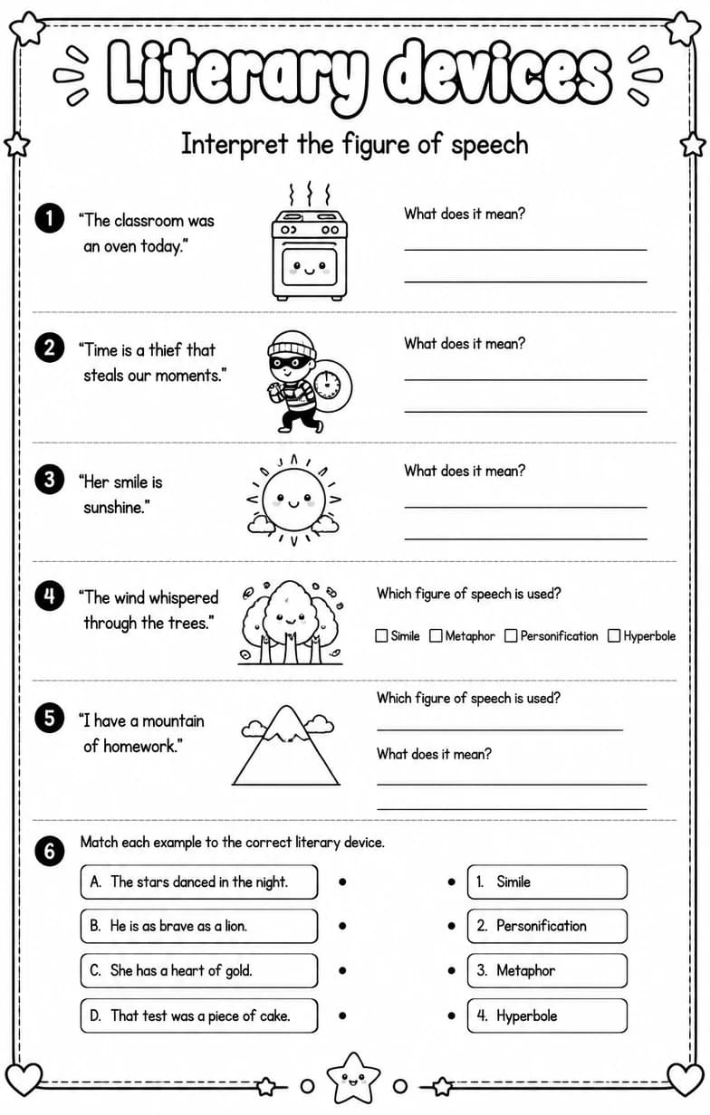 Interpret the figure of speech — free printable Reading strategies English worksheet