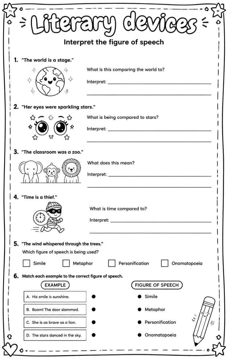 Interpret the figure of speech — free printable Reading strategies English worksheet