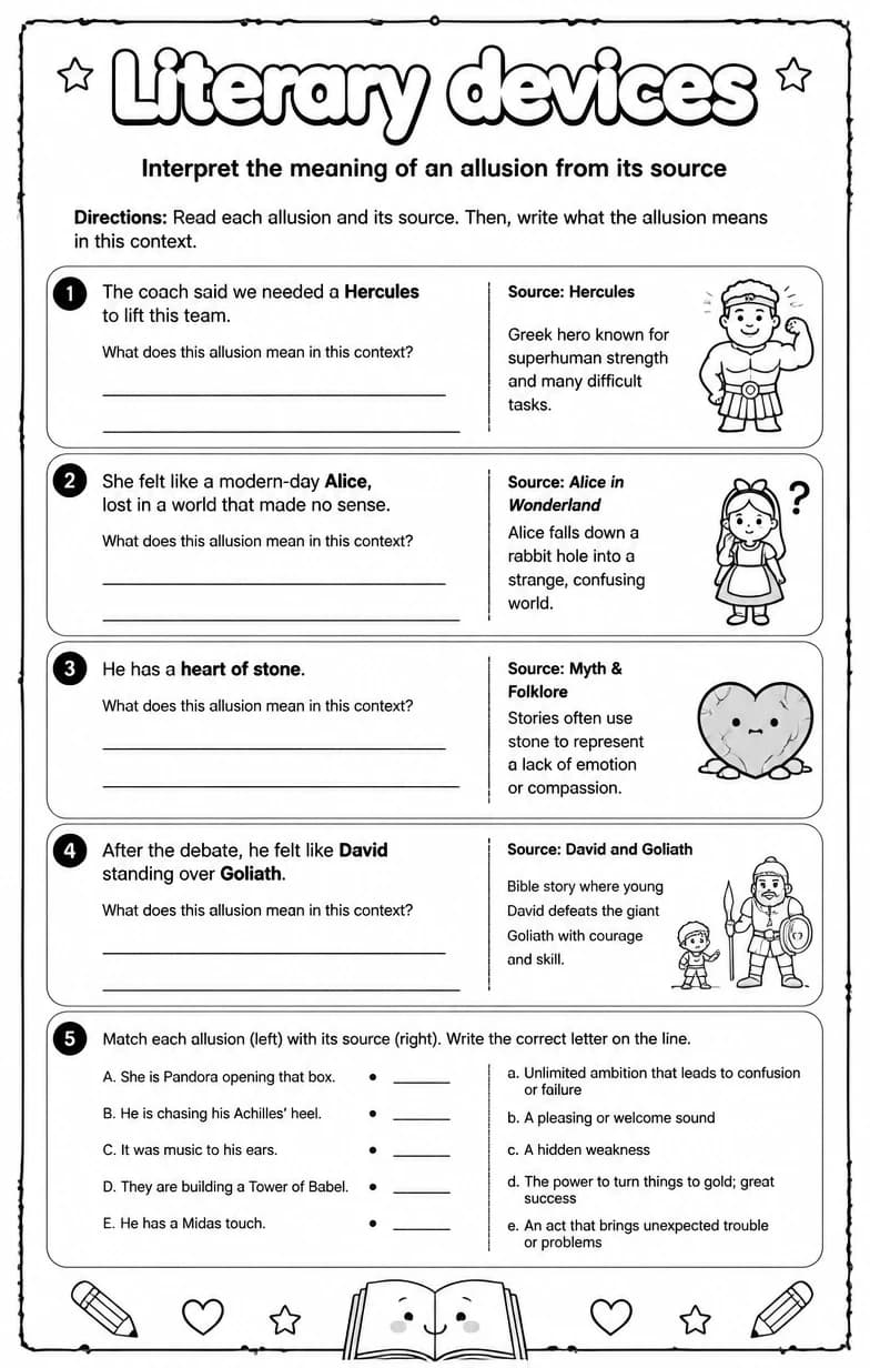 Interpret the meaning of an allusion from its source — free printable Reading strategies English worksheet