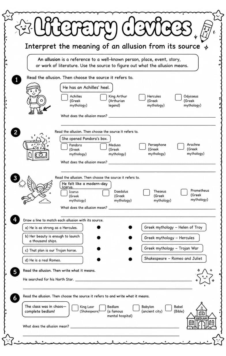 Interpret the meaning of an allusion from its source — free printable Reading strategies English worksheet