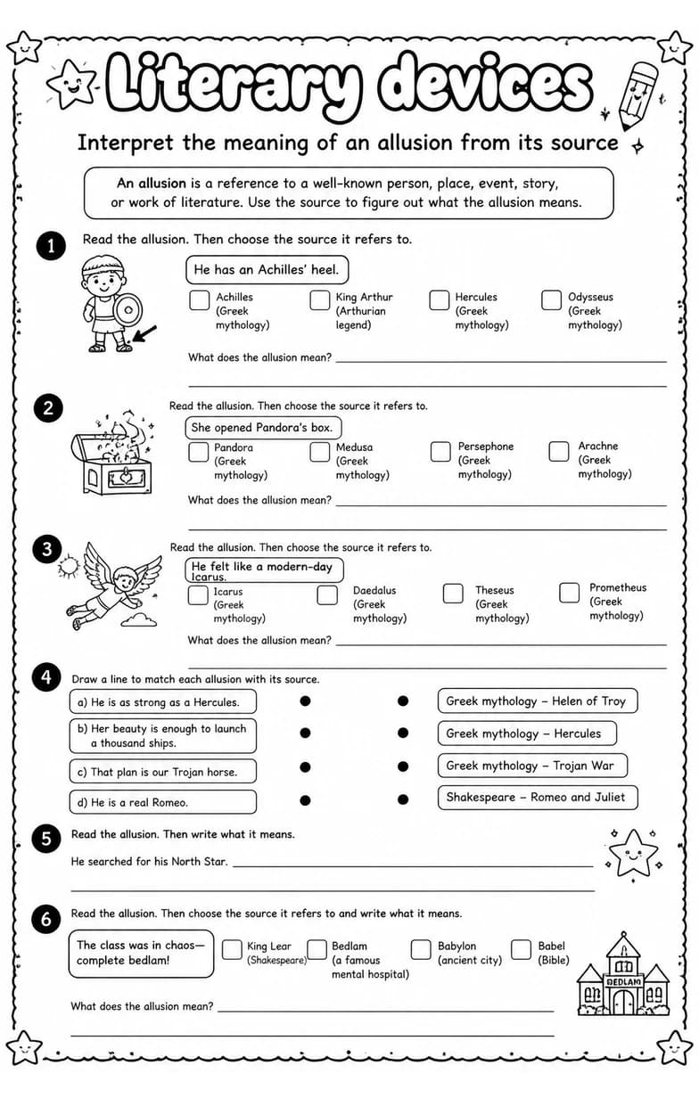 Interpret the meaning of an allusion from its source — free printable Reading strategies English worksheet