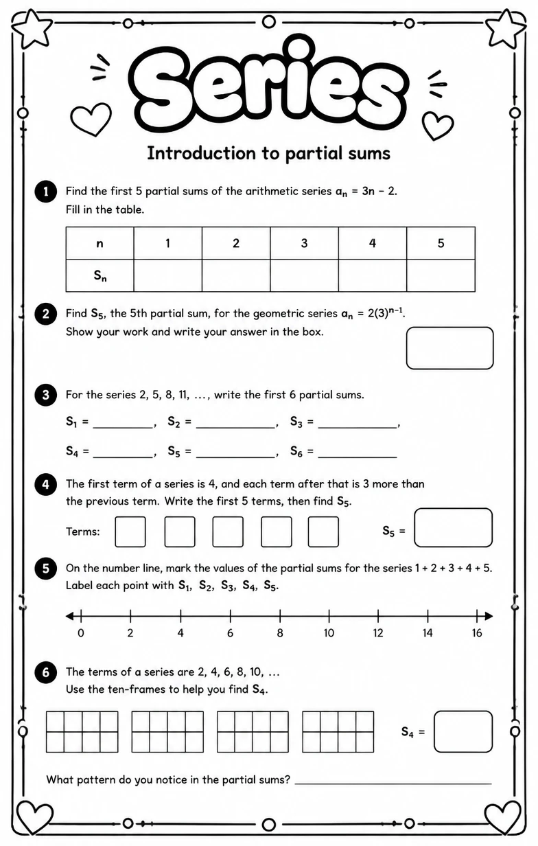 Introduction to partial sums — free printable High School Math worksheet