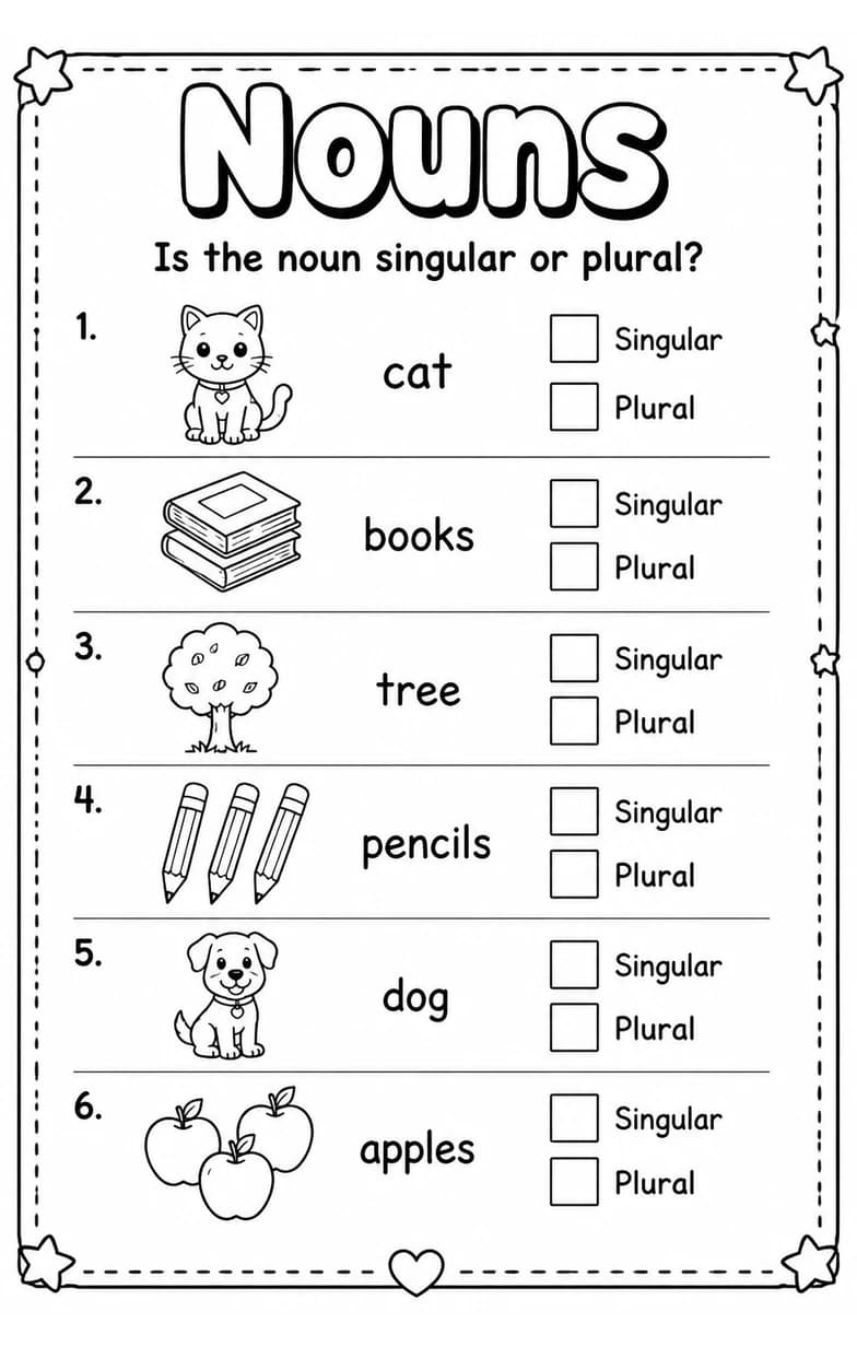 Is the noun singular or plural? — free printable Grade 3 English & Reading worksheet
