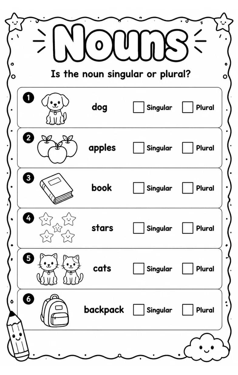 Is the noun singular or plural? — free printable Grammar and mechanics English worksheet