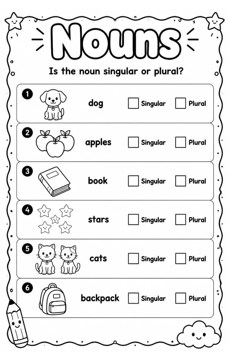 Is the noun singular or plural? — free printable Grammar and mechanics English worksheet