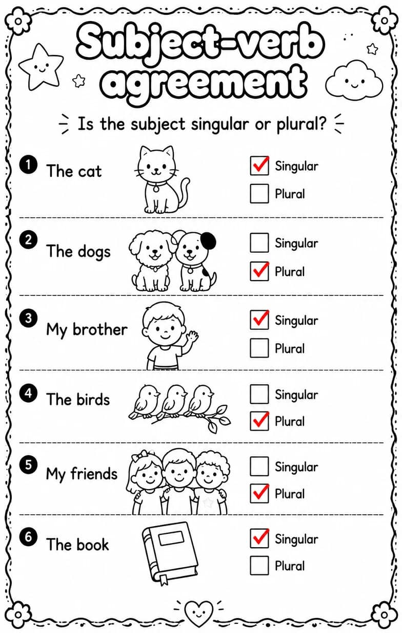 Answer key for Is the subject singular or plural? — free printable English & Reading worksheet