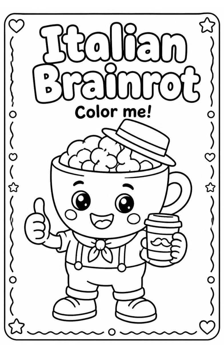 Italian Brainrot Coloring Pages — free printable Kindergarten Art worksheet