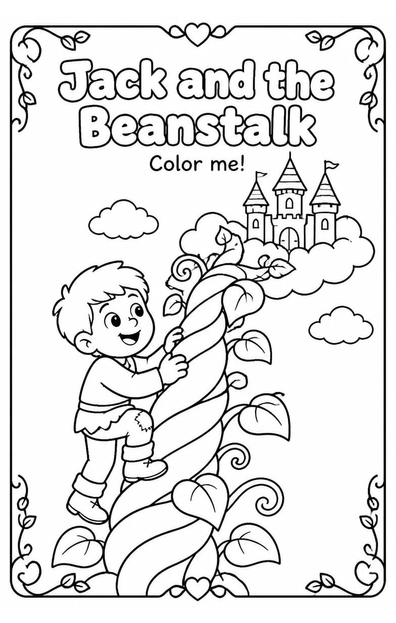Jack and the Beanstalk Coloring Pages — free printable Kindergarten Art worksheet
