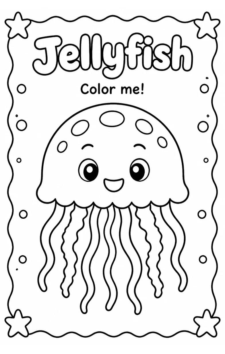 Jellyfish Coloring Pages — free printable Kindergarten Art worksheet