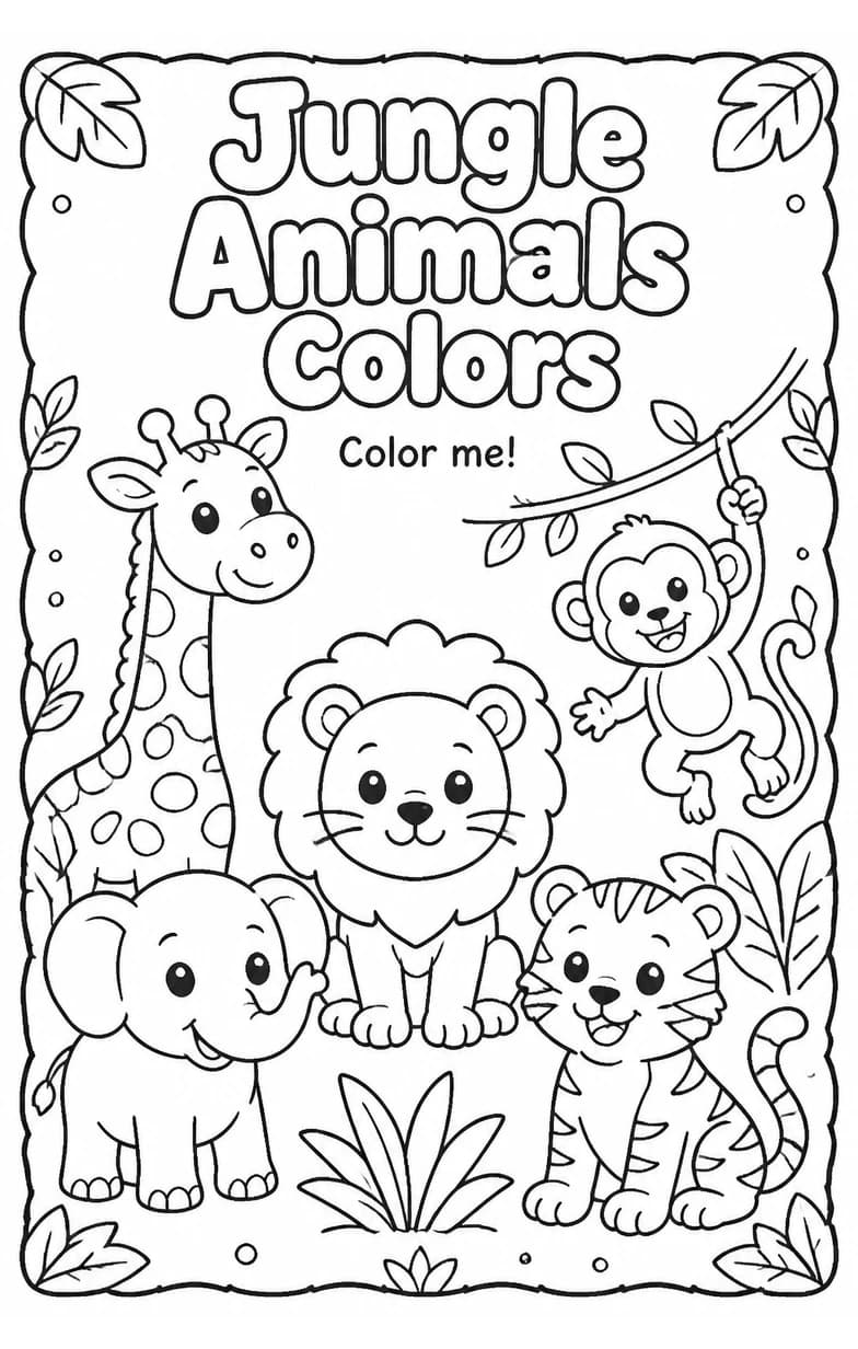 Jungle Animals Colors Coloring Page