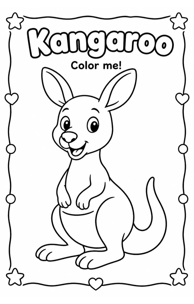 Kangaroo Coloring Pages — free printable Kindergarten Art worksheet