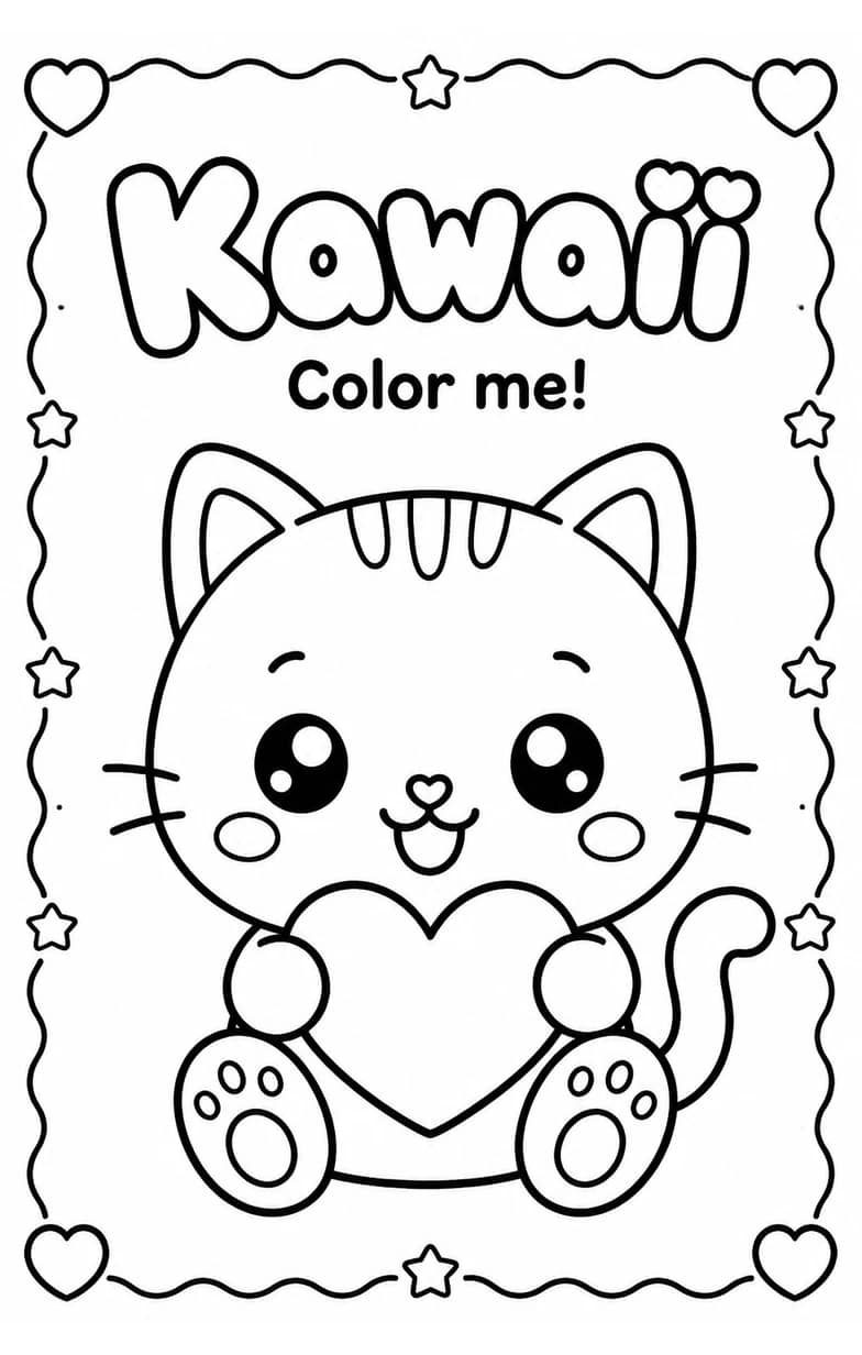 Kawaii Coloring Pages — free printable Kindergarten Art worksheet