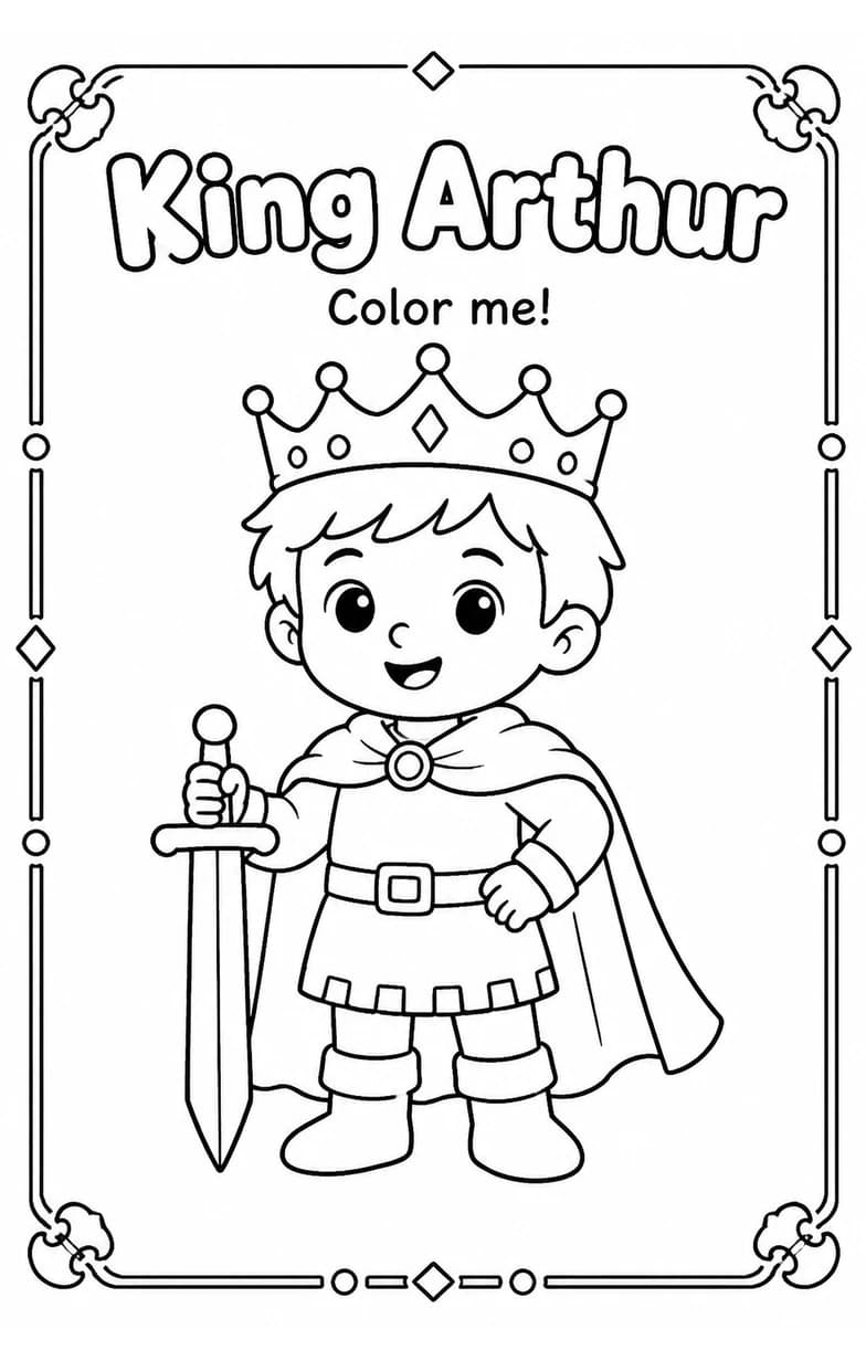King Arthur Coloring Pages — free printable Kindergarten Art worksheet