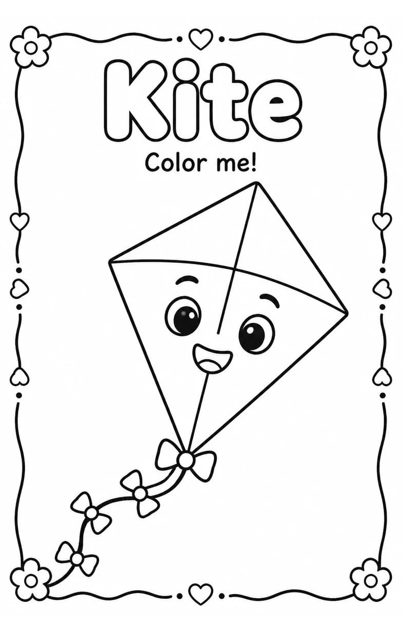Kite Coloring Pages — free printable Kindergarten Art worksheet