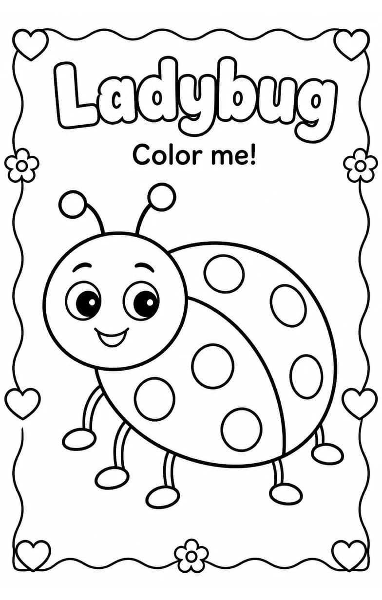 Ladybug Coloring Pages — free printable Kindergarten Art worksheet