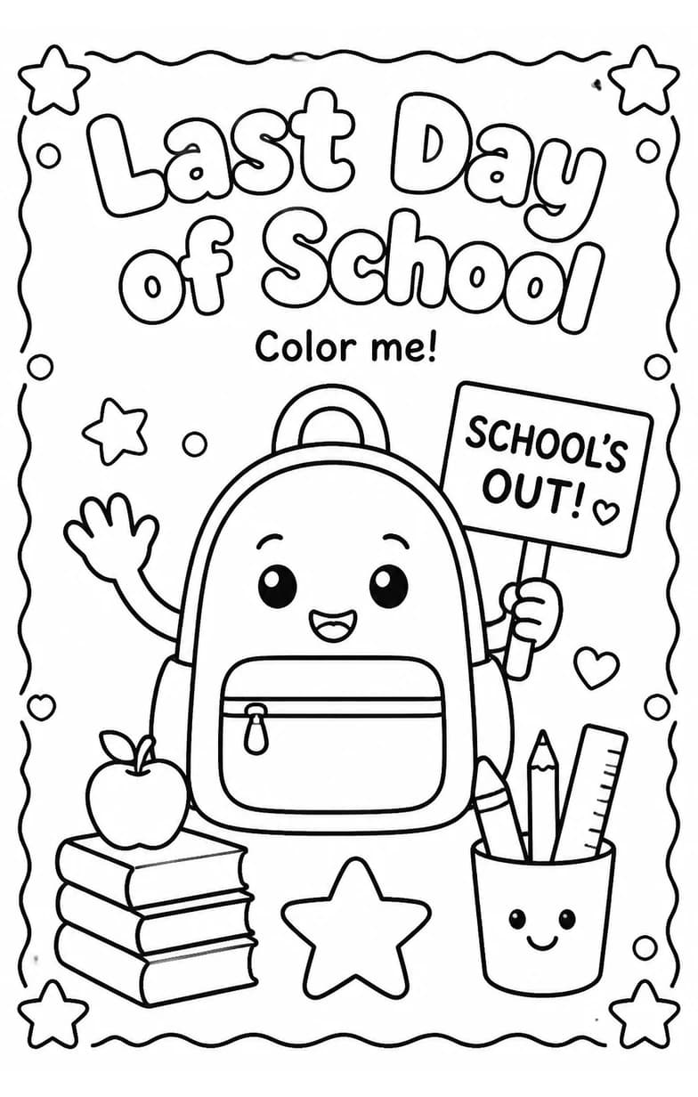 Last Day of School Coloring Pages — free printable Kindergarten Art worksheet