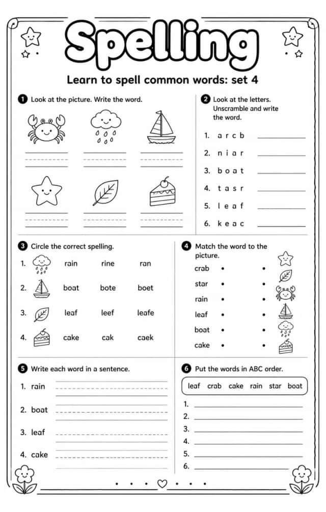 Learn to spell common words: set 4