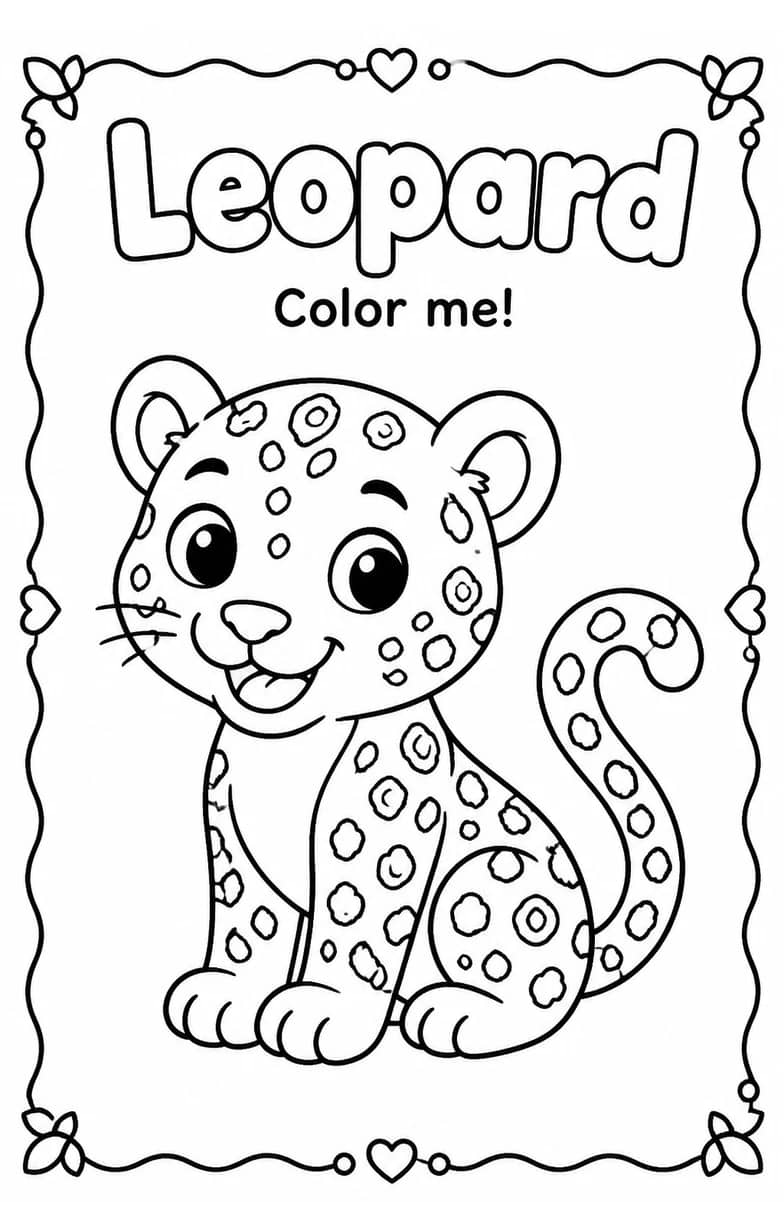 Leopard Coloring Pages — free printable Kindergarten Art worksheet