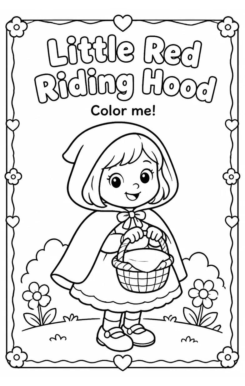 Little Red Riding Hood Coloring Pages — free printable Kindergarten Art worksheet