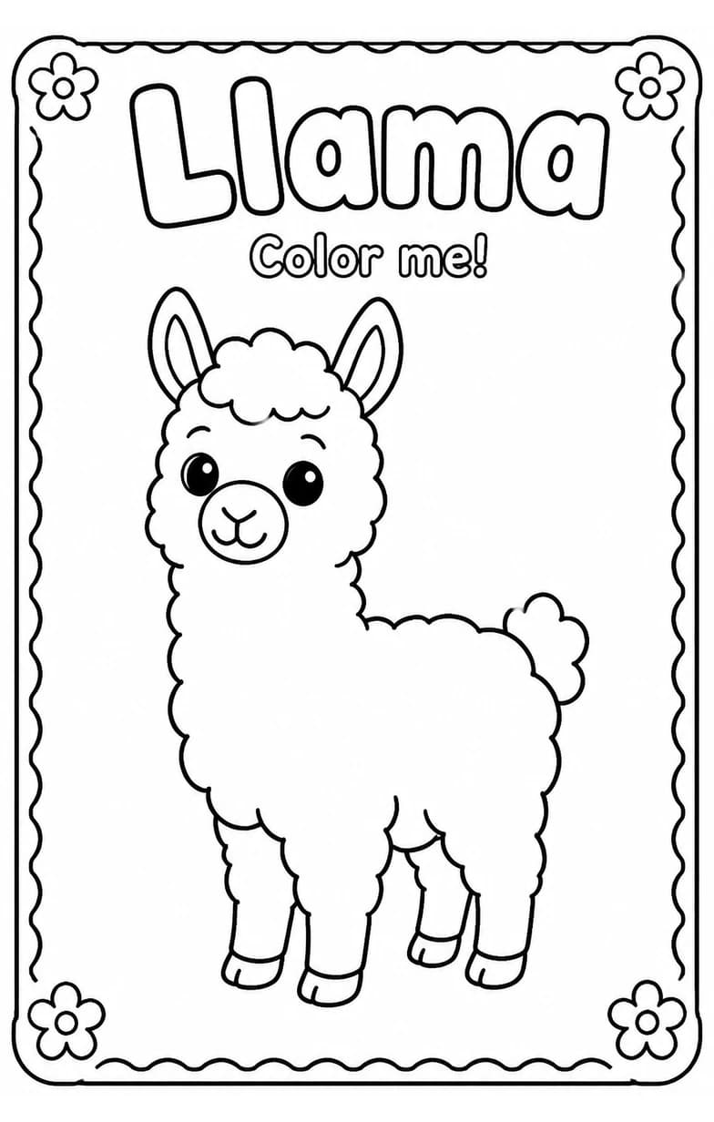 Llama Coloring Pages — free printable Kindergarten Art worksheet