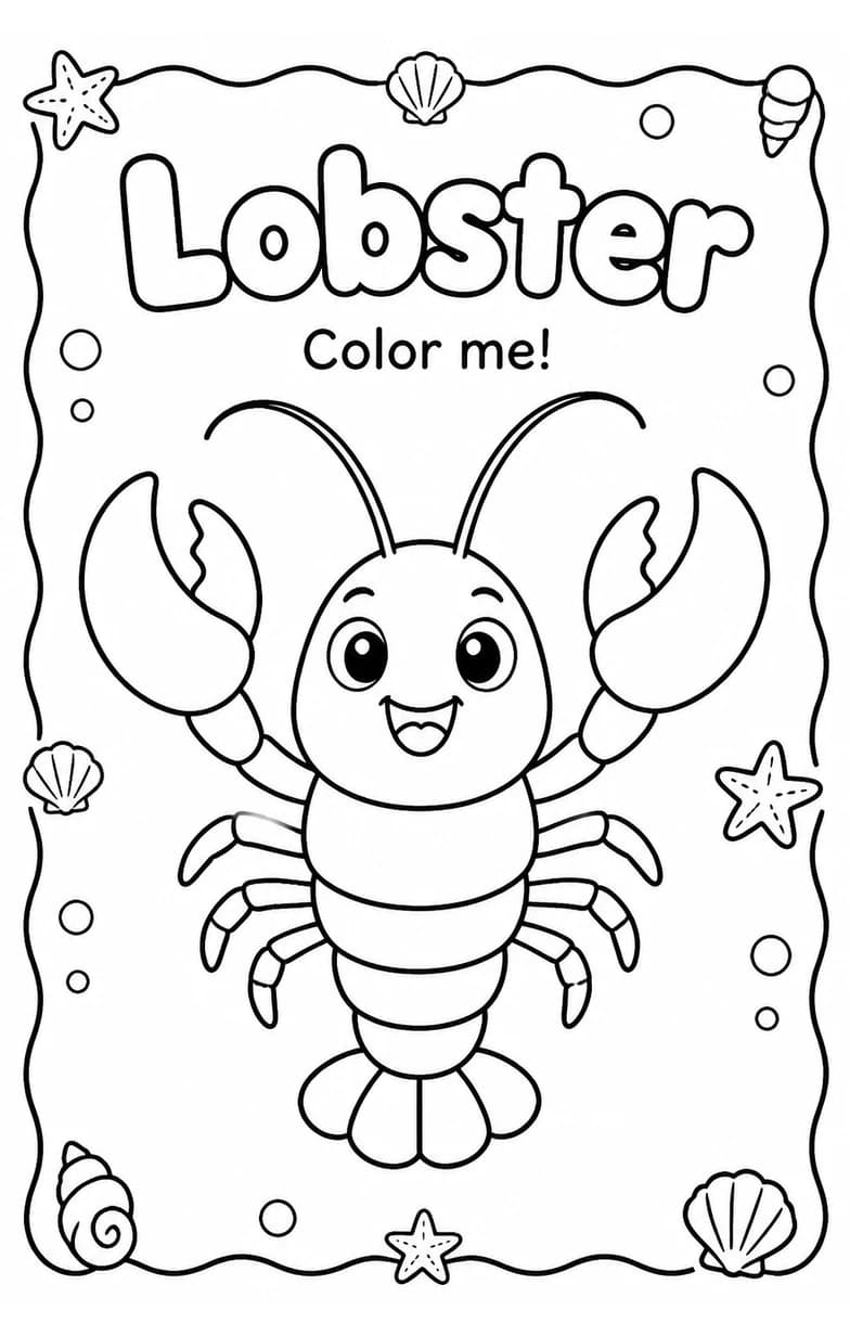 Lobster Coloring Pages — free printable Kindergarten Art worksheet