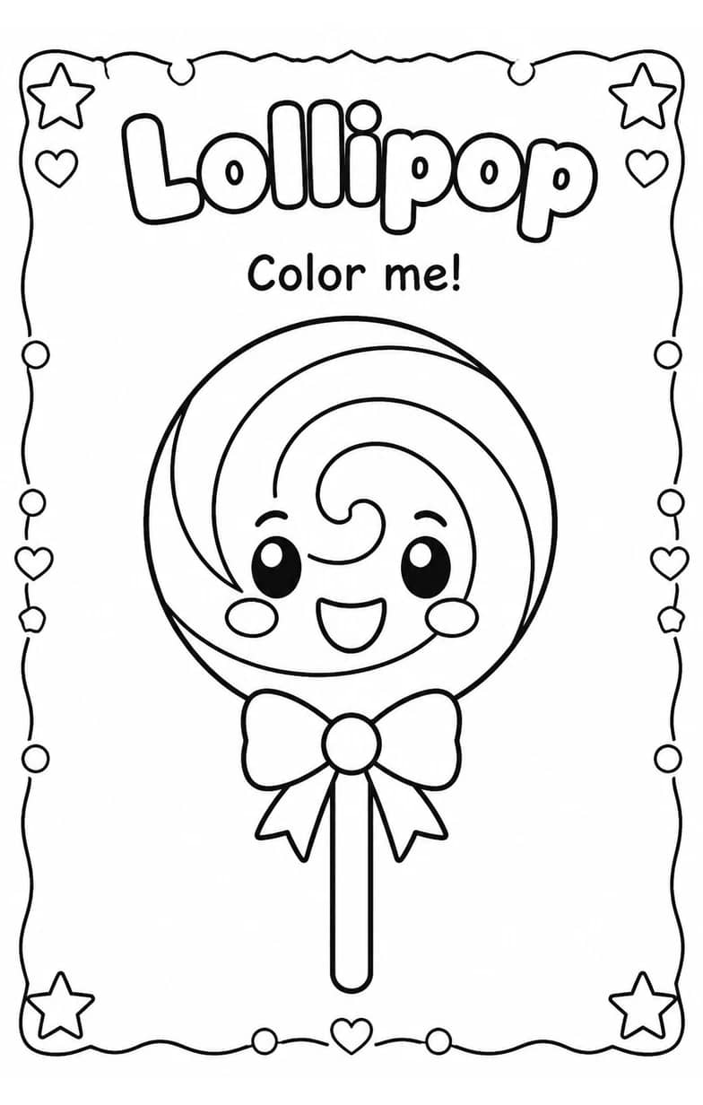 Lollipop Coloring Pages — free printable Kindergarten Art worksheet