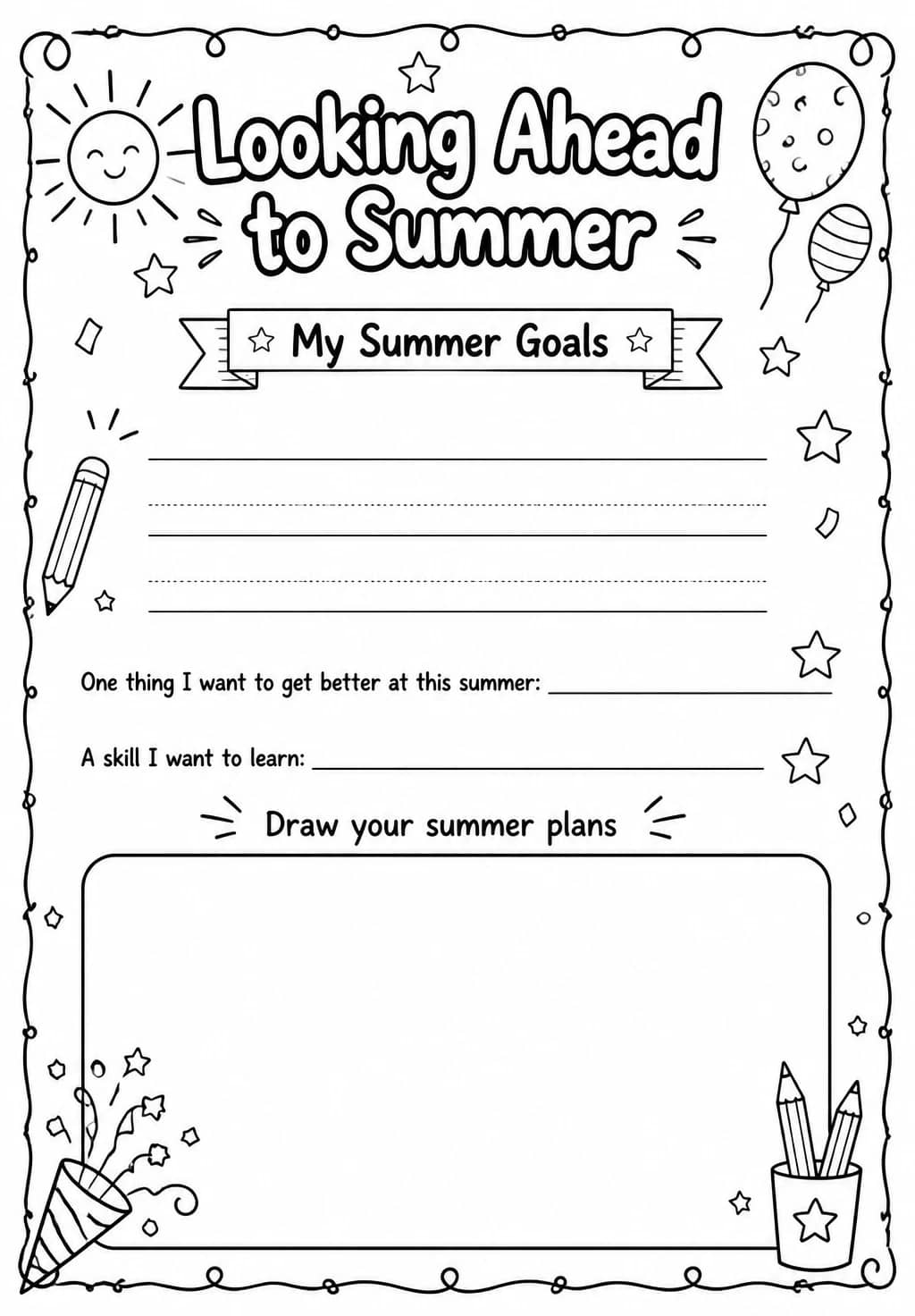 Looking Ahead to Summer — free printable Grade 4 Social-Emotional Learning worksheet