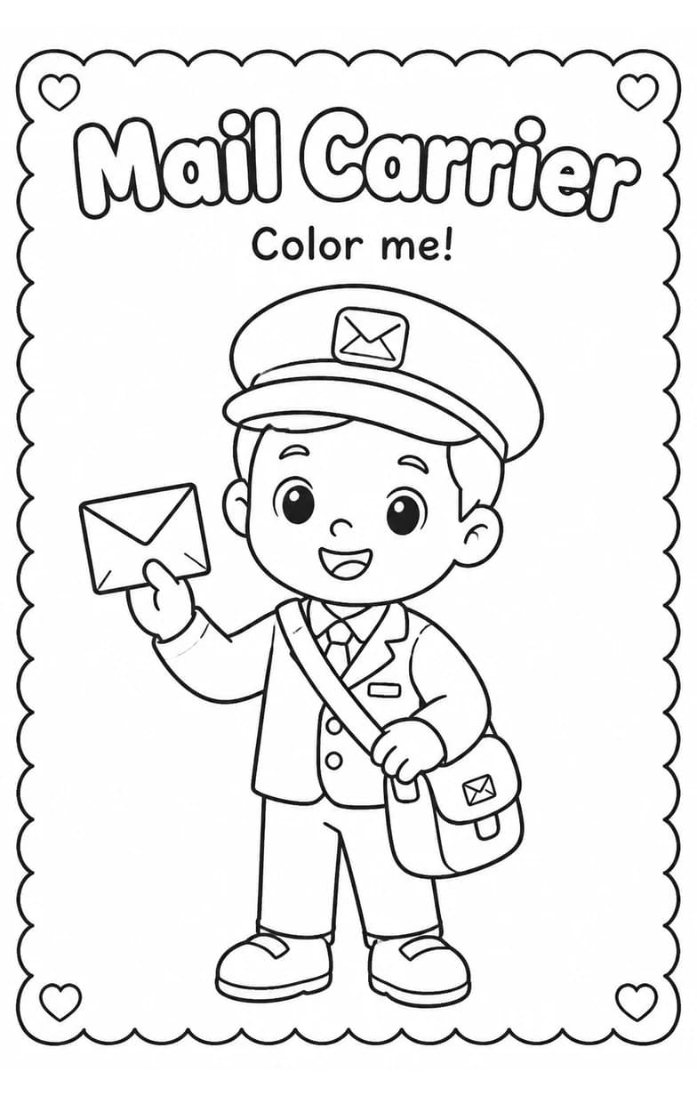 Mail Carrier Coloring Pages — free printable Kindergarten Art worksheet