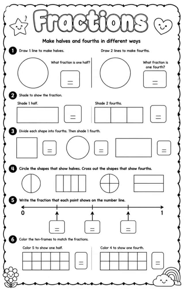 Make halves and fourths in different ways