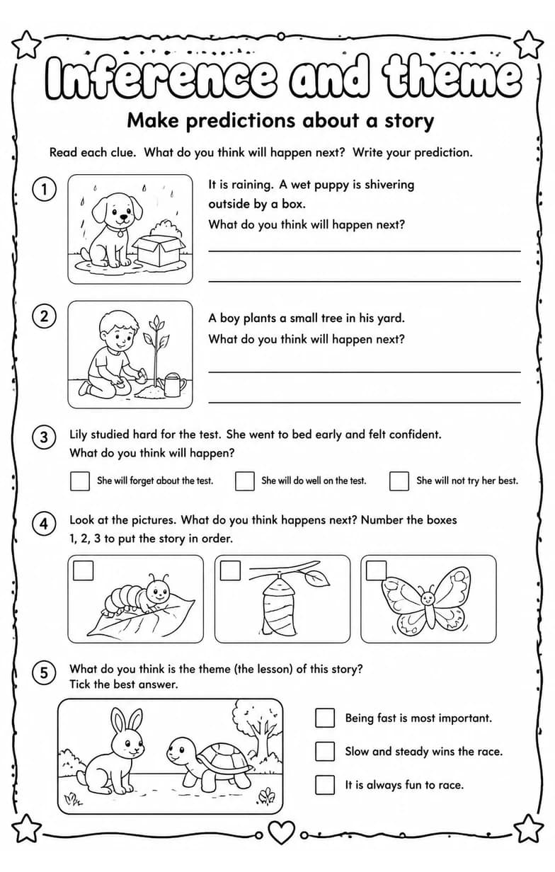 Make predictions about a story — free printable Reading strategies English worksheet