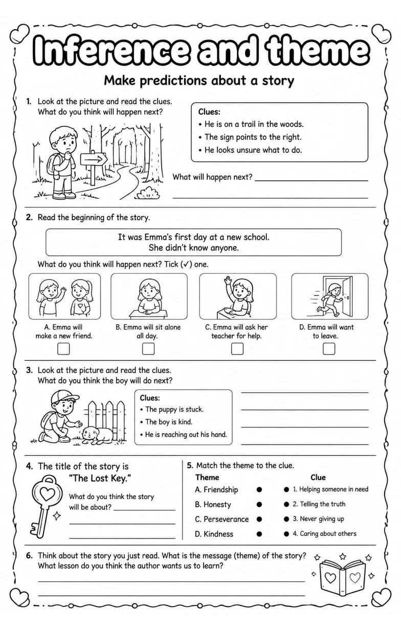 Make predictions about a story — free printable Grade 4 English & Reading worksheet