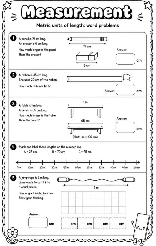 Metric units of length: word problems