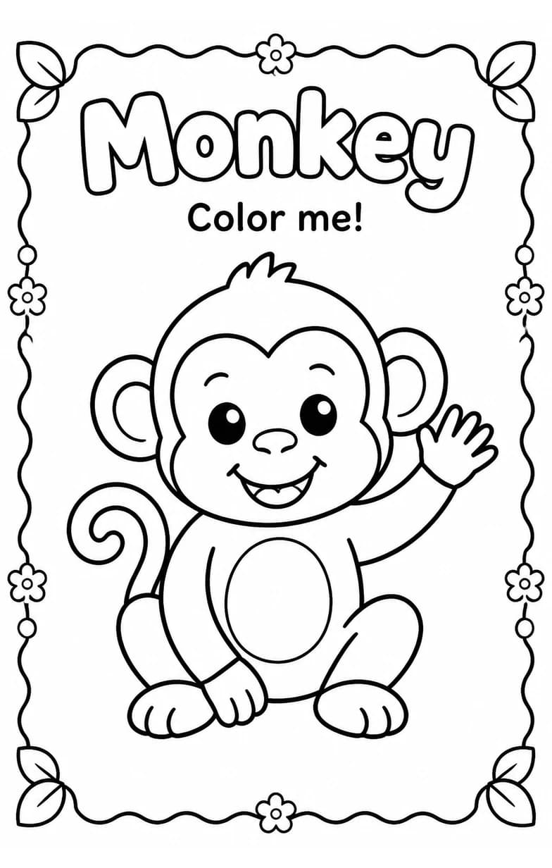 Monkey Coloring Pages — free printable Kindergarten Art worksheet