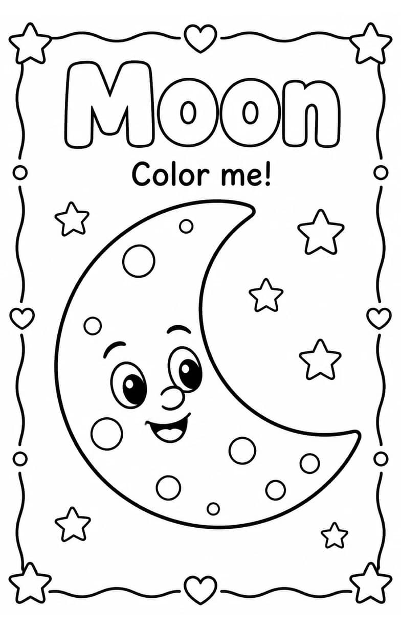 Moon Coloring Pages — free printable Kindergarten Art worksheet