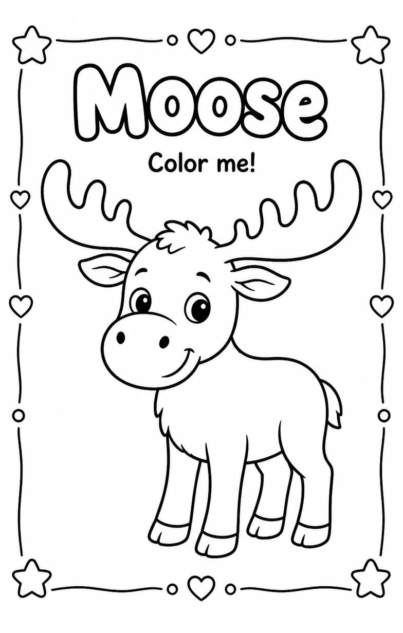 Moose Coloring Pages — free printable Kindergarten Art worksheet
