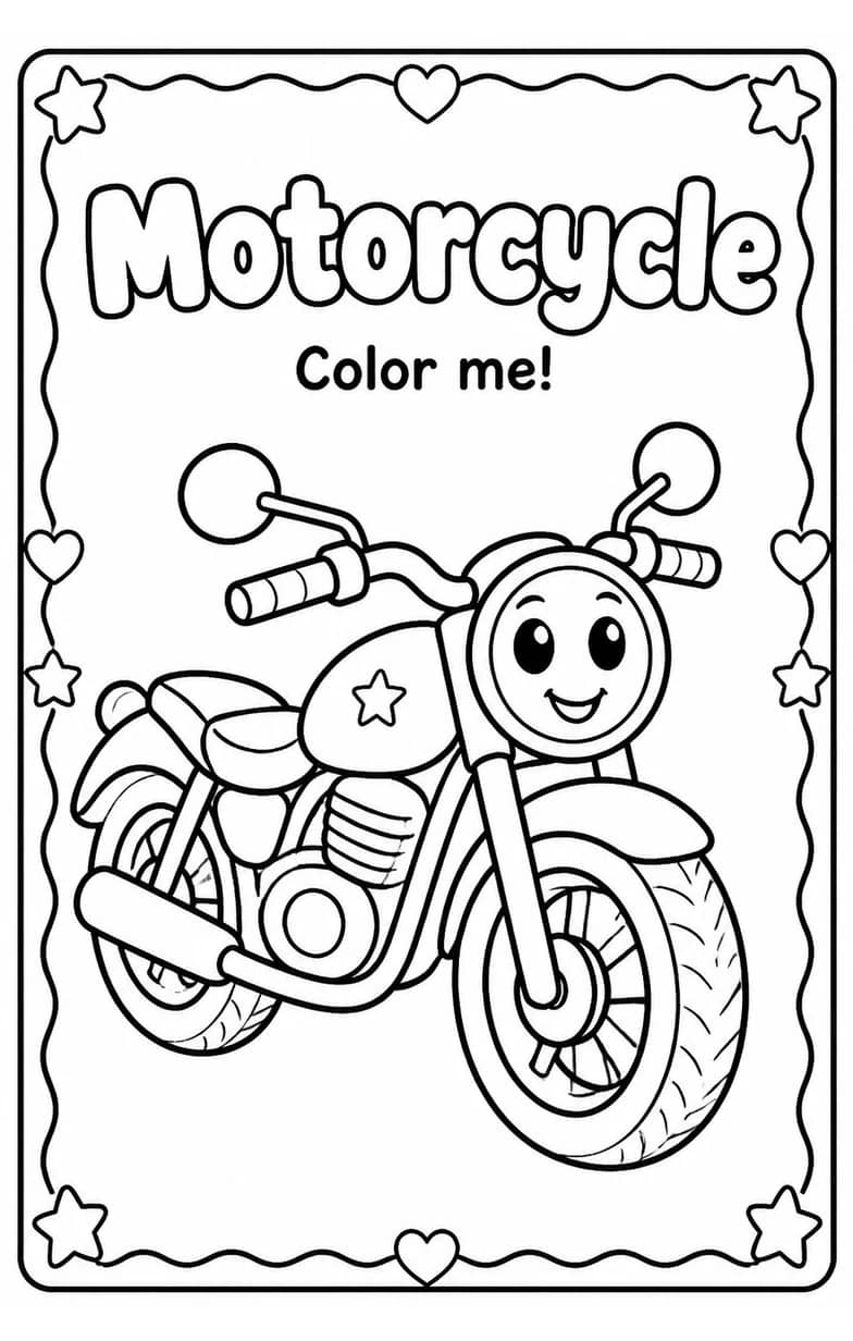 Motorcycle Coloring Pages — free printable Kindergarten Art worksheet