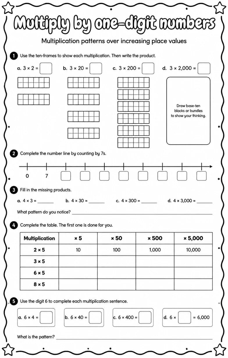 Multiplication patterns over increasing place values