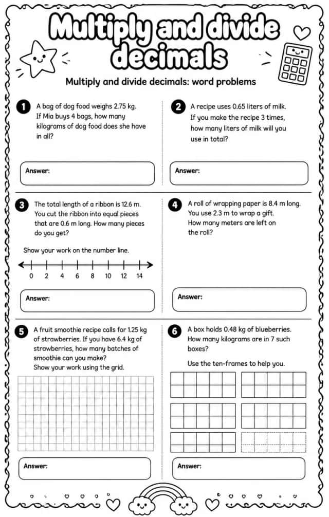 Multiply and divide decimals: word problems