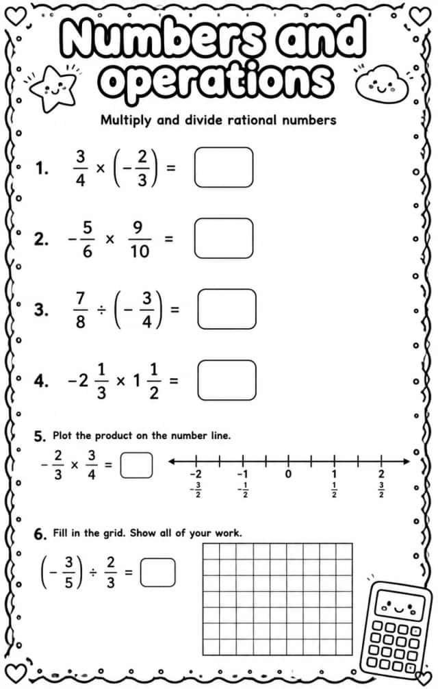 Multiply and divide rational numbers