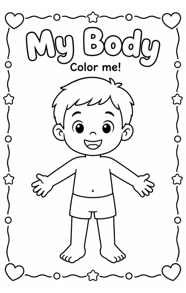 My Body Coloring Pages — free printable Kindergarten Art worksheet