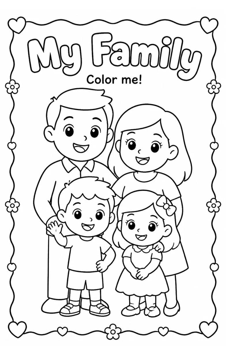 My Family Coloring Pages — free printable Kindergarten Art worksheet